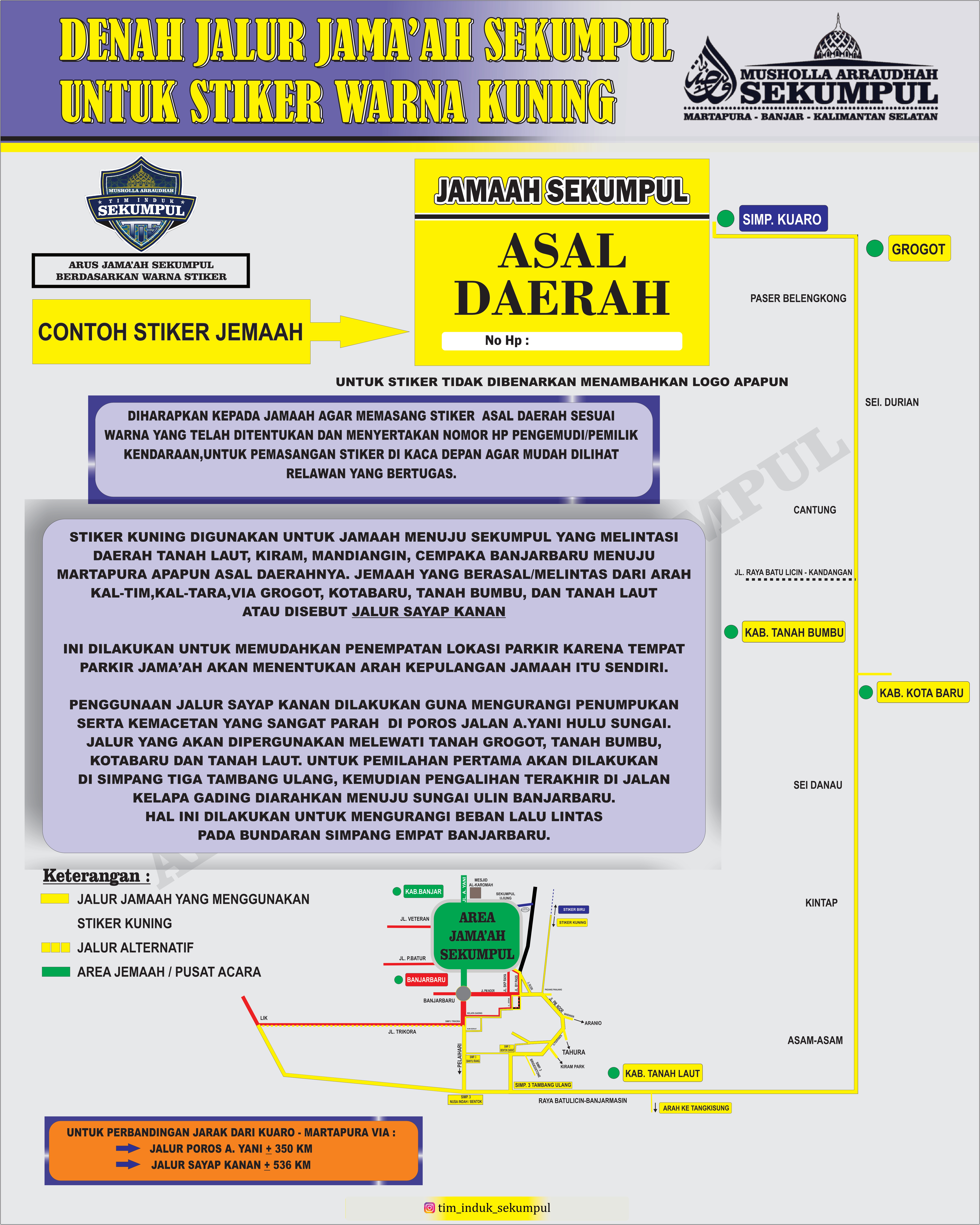 Jalur Jamaah Haul Guru Sekumpul Warna Kuning